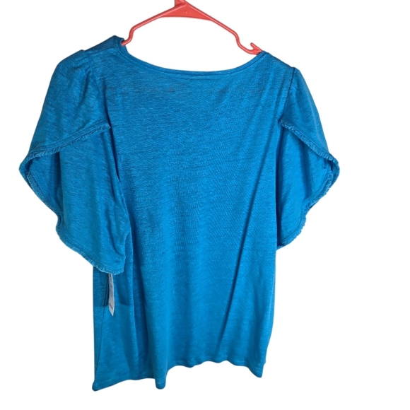 Chicos Tranquil Turquoise Blue Linen Short Tulip Sleeve Tee Tshirt New - Picture 2 of 11